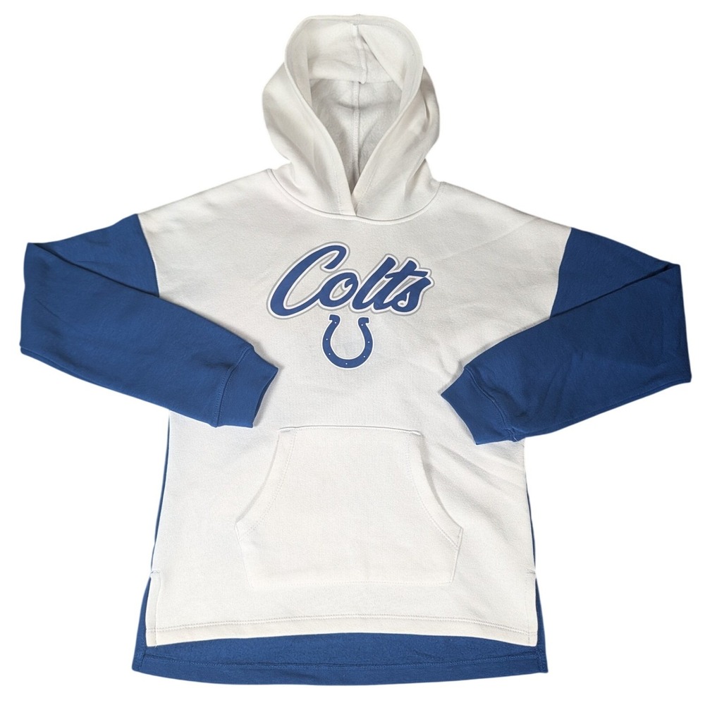 NFL Team Apparel Indianapolis Colts Girls White Blue Colorblock Hoodie Pullover